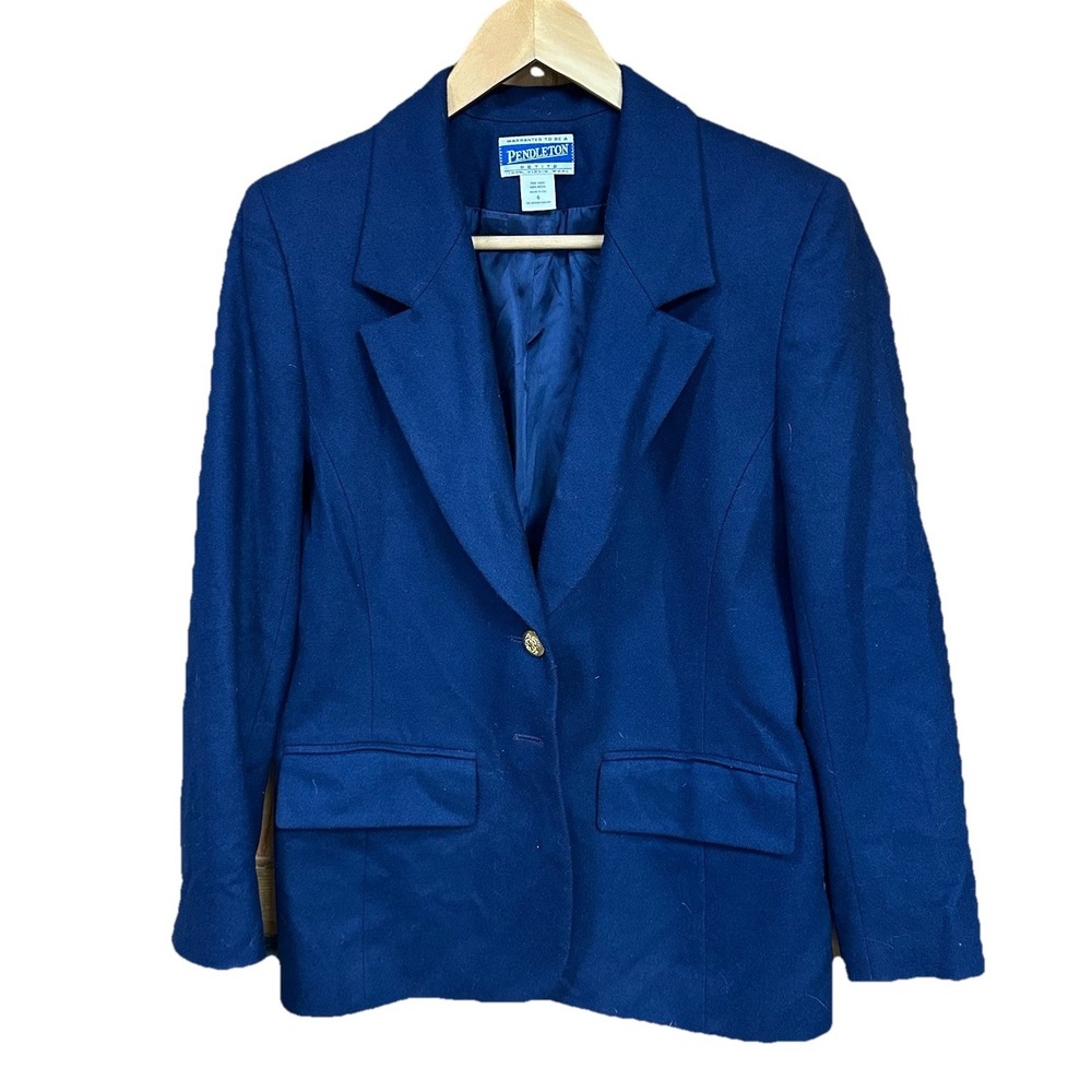 Pendleton Virgin Wool Navy Blazer Womens 6 Petite Vintage Missing 1 Gold‎ Button